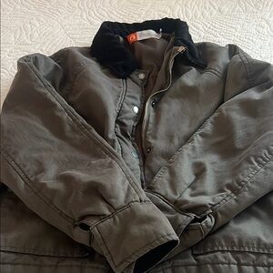 Olive Bomber Jacket with Black Collar